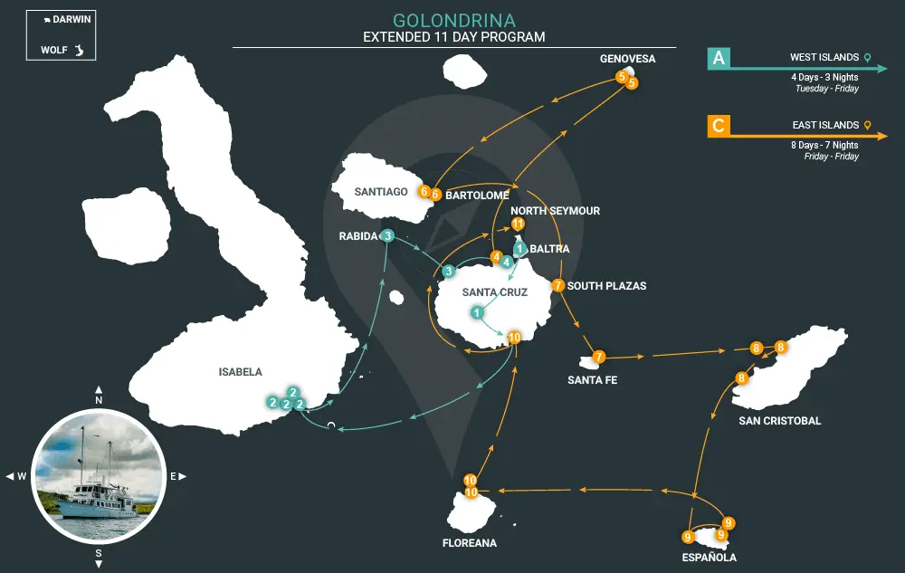 Golondrina Galapagos Yacht - 11 Days - Itinerary C11