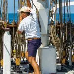 Mary Anne Galapagos Sailboat - Crew Setting Sails
