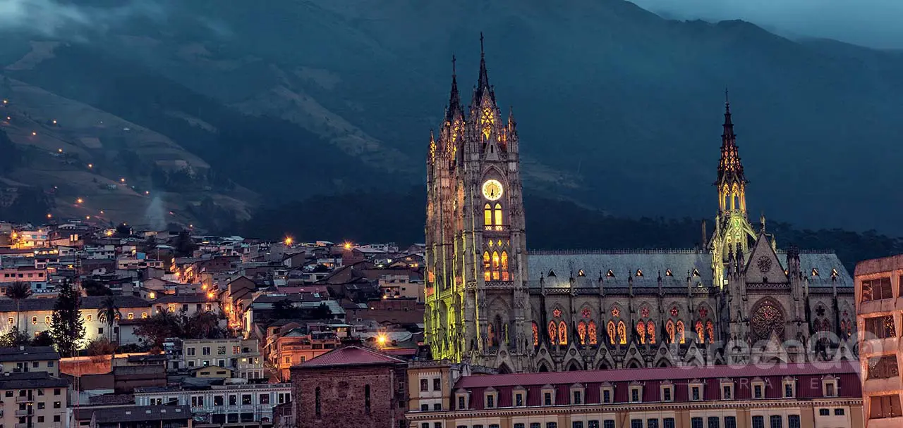 Colonial Quito Basilica at night