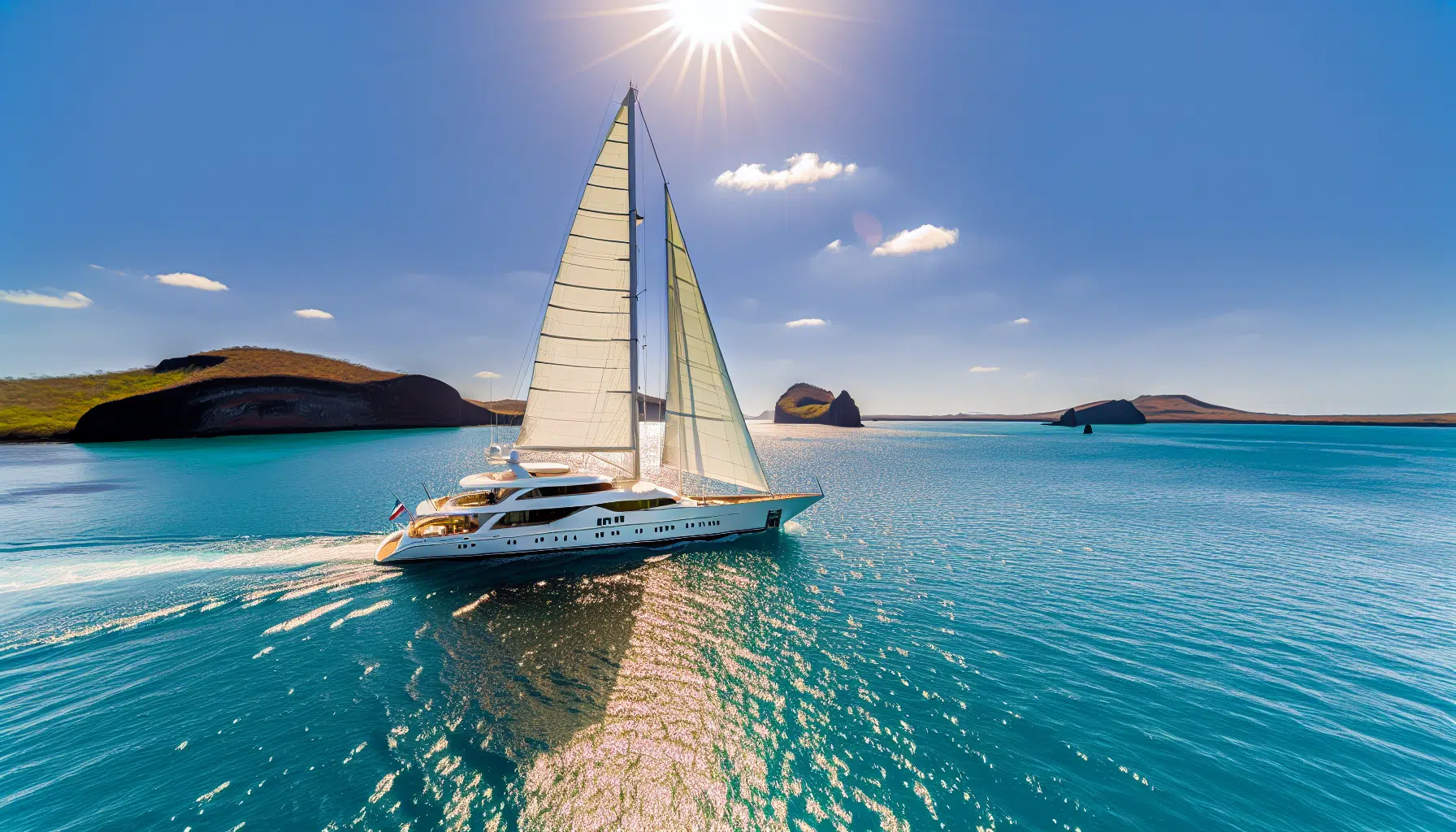 Luxury yacht sailing near the Galapagos Islands