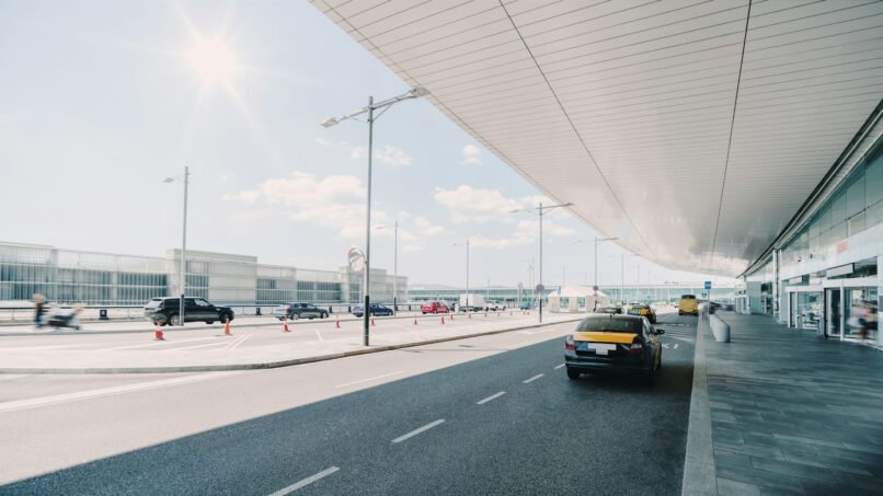 Taxi car near the airport entrance